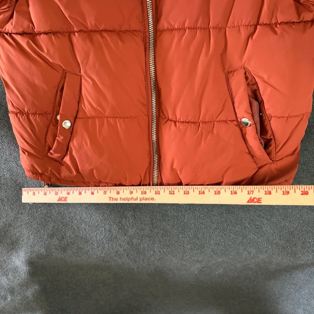 Bershka Puffer Jacket Kids Size S Orange Quilted Full Zip Stand Collar Warm Coat